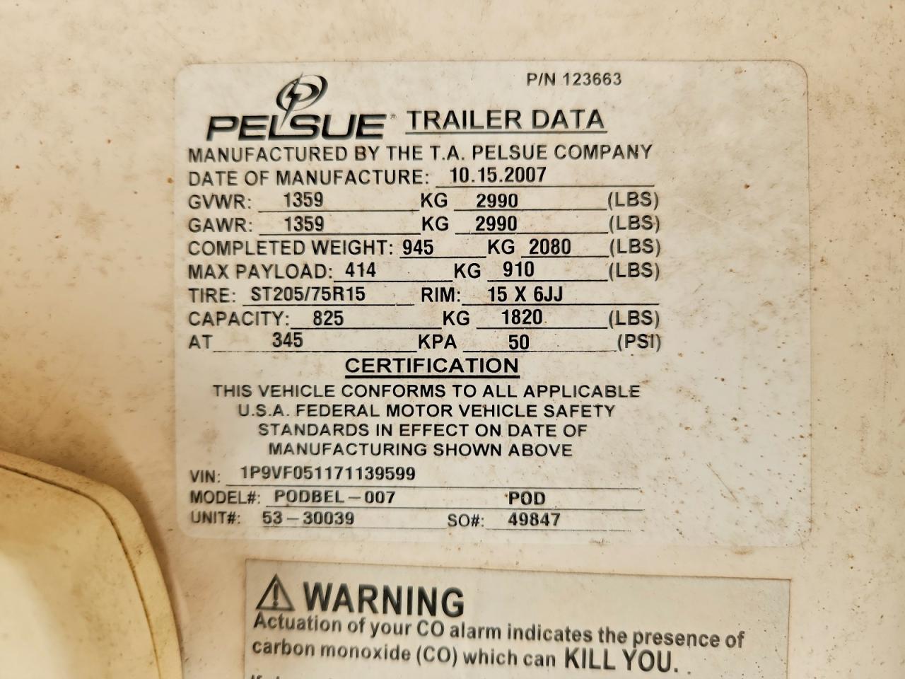 2007 Pelsue Podbel-007 Fiber Optic Splicing Trailer