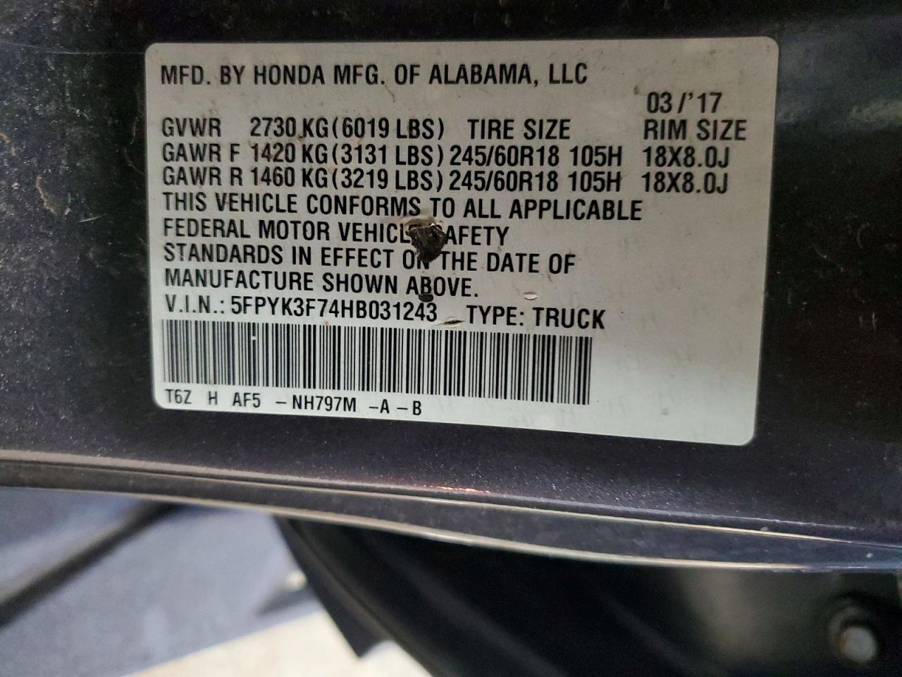2017 Honda Ridgeline RTL