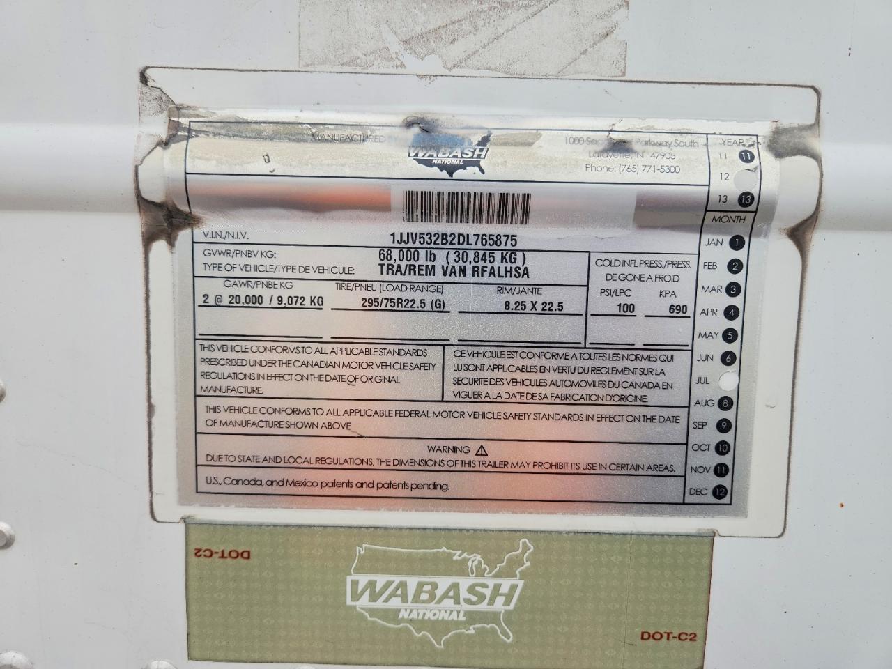 2013 Wabash Rfalhsa Refrigerated Van Trailer