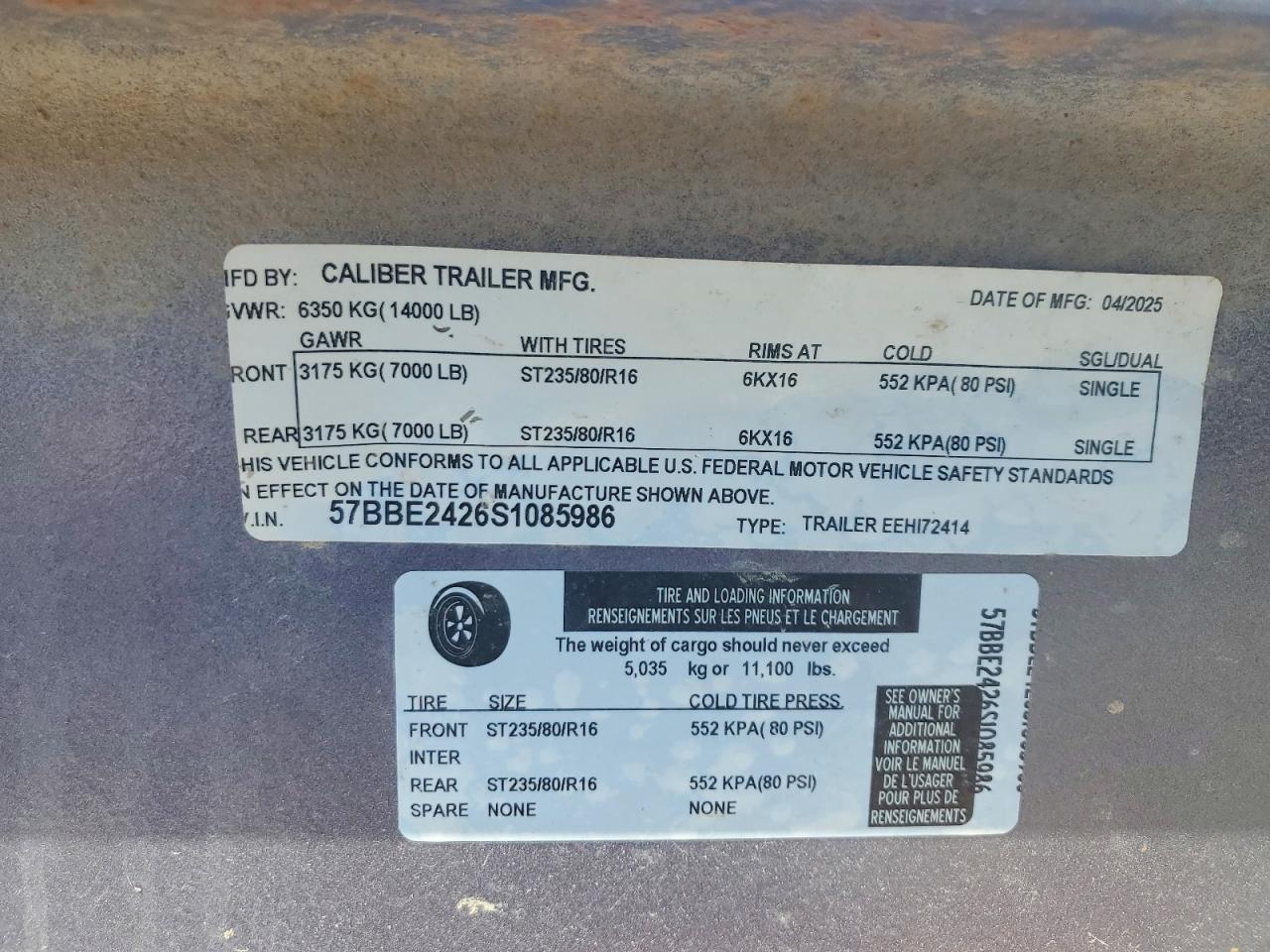 2025 Caliber EEHI72414 Equipment Trailer