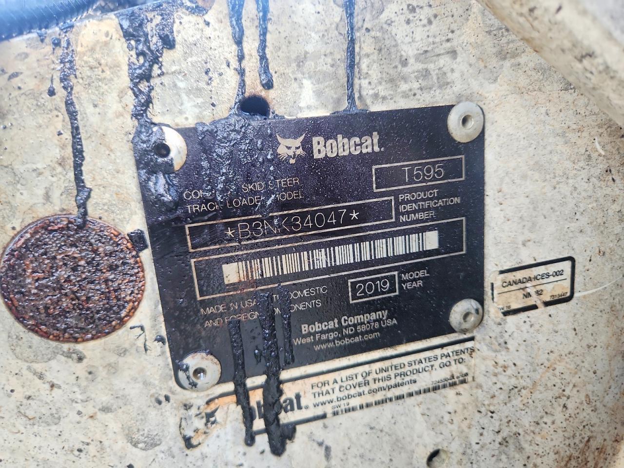 2019 Bobcat T595 Tracked Skid Steer Loader