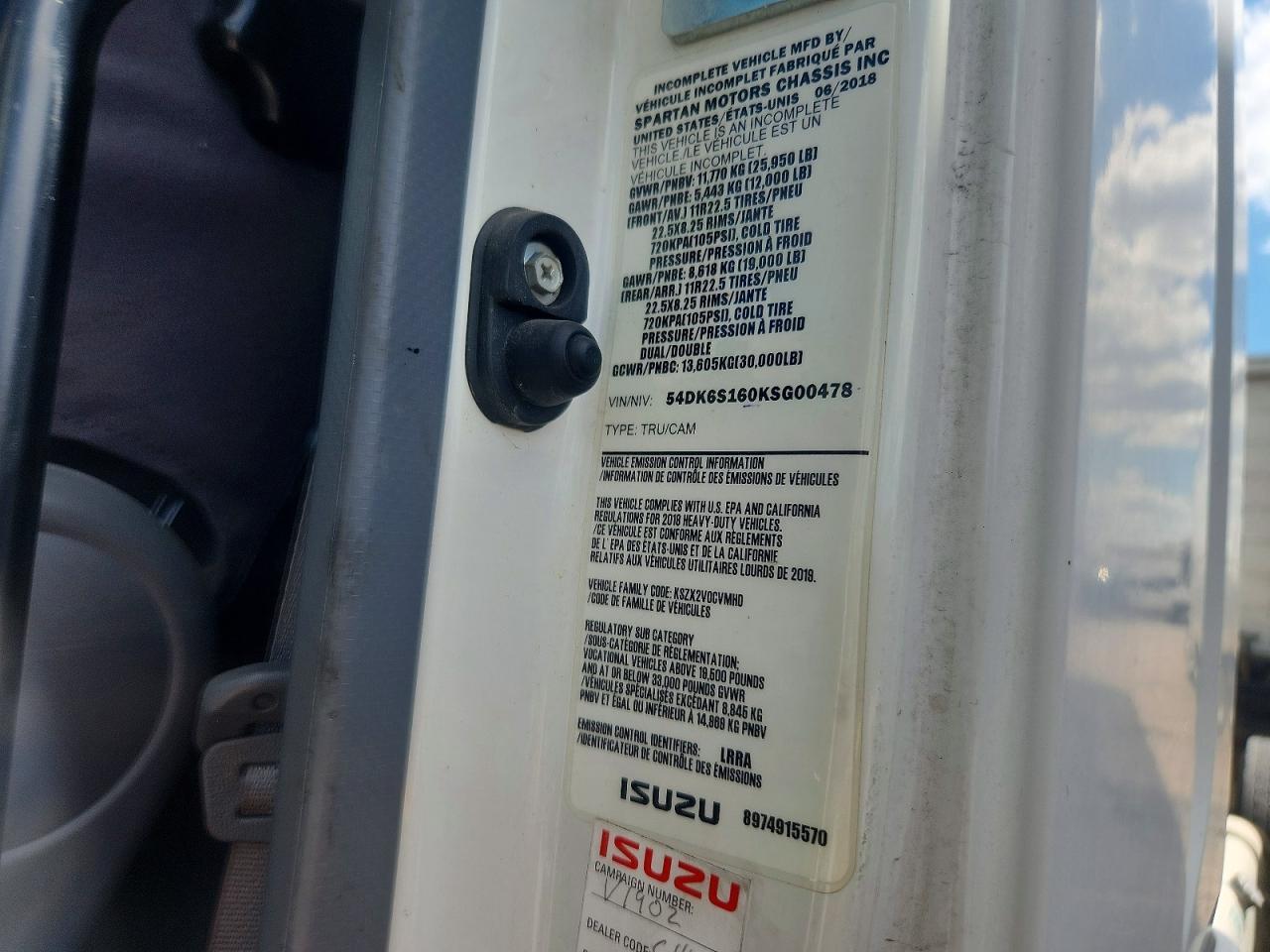 2019 Isuzu FTR Truck Cab AND Chassis