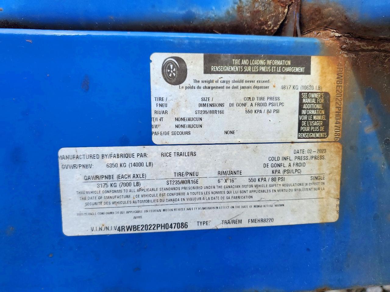 2023 Rice FMEHR8220 Equipment Trailer
