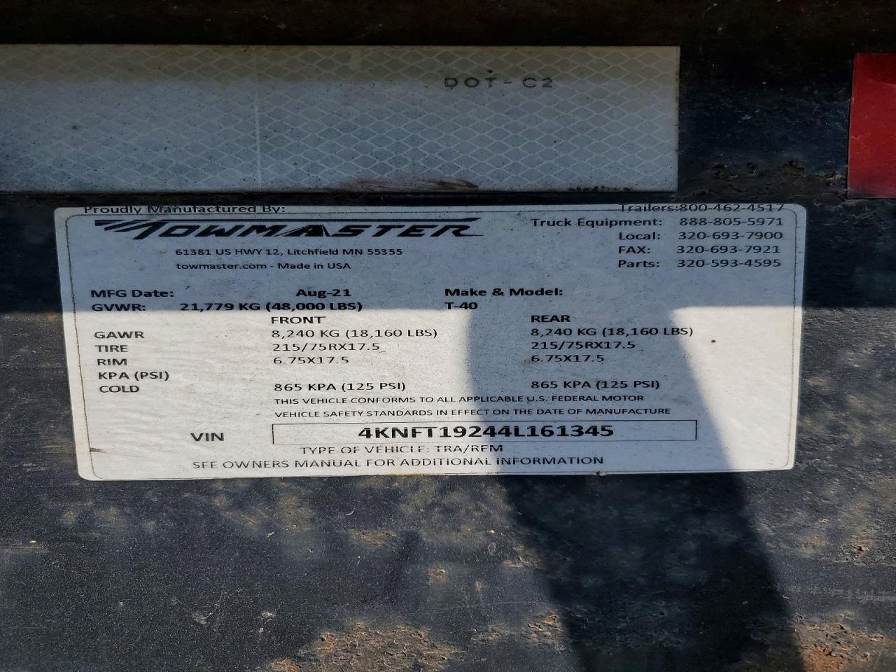 2004 Towmaster T-40 Equipment Trailer