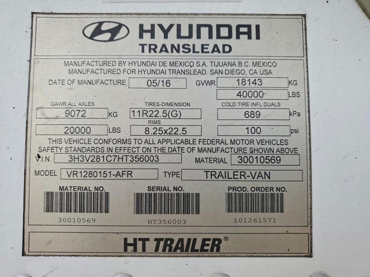 2017 Hyundai Trailers 2017 Hyundai Reefer Trlr-Refrigerated Van Traile