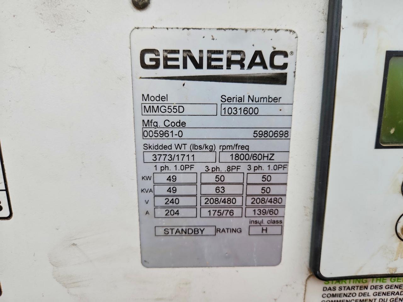 2010 Generac MTG55F/GPS Generation