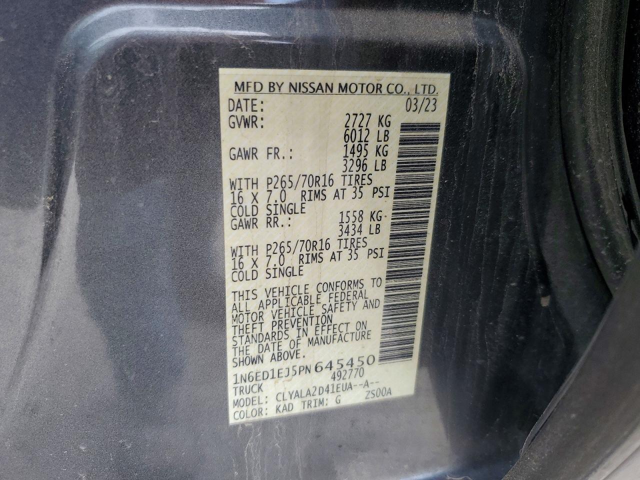 2023 Nissan Frontier S 3.8L V6