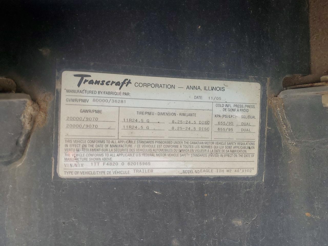 2006 Transcraft Eagle 11H W2 48'X102''  Flatbed Trailer