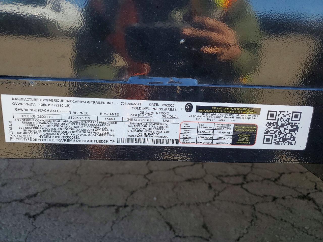 2025 Carry-On 5X10SSGPTLED3K-TP Utility Trailer