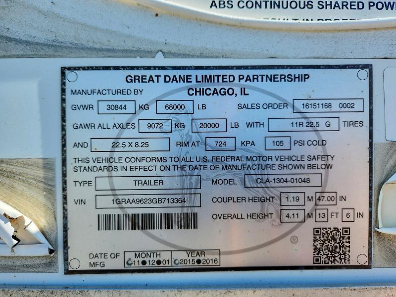 2016 Great Dane CLA-1304-01048 DRY Van Trailer