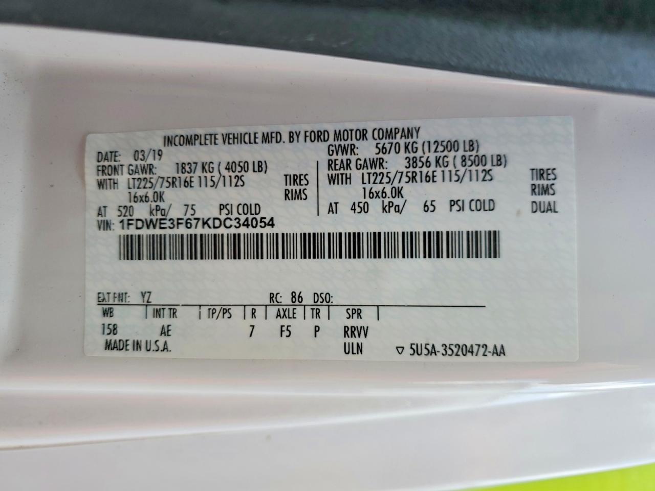 2019 Ford E350 BOX Truck