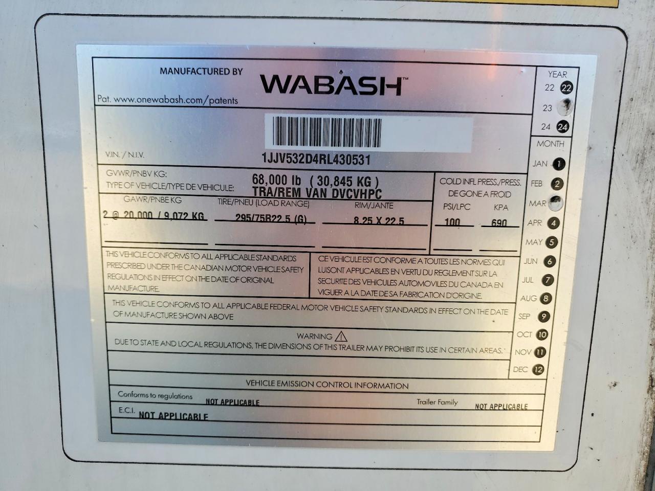 2024 Wabash Dvcvhpc DRY Van Trailer