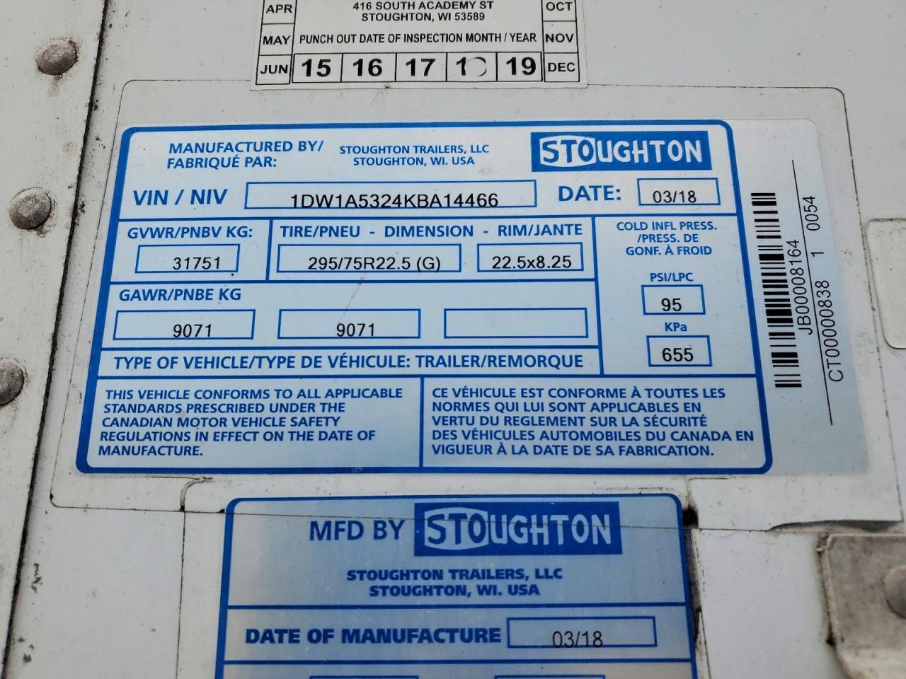 2019 Stoughton Zgpvw-535T-S-C-AR DRY Van Trailer