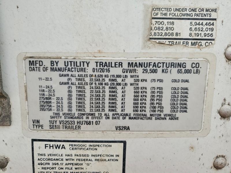 2017 Utility VS2RA Refrigerated Van Trailer