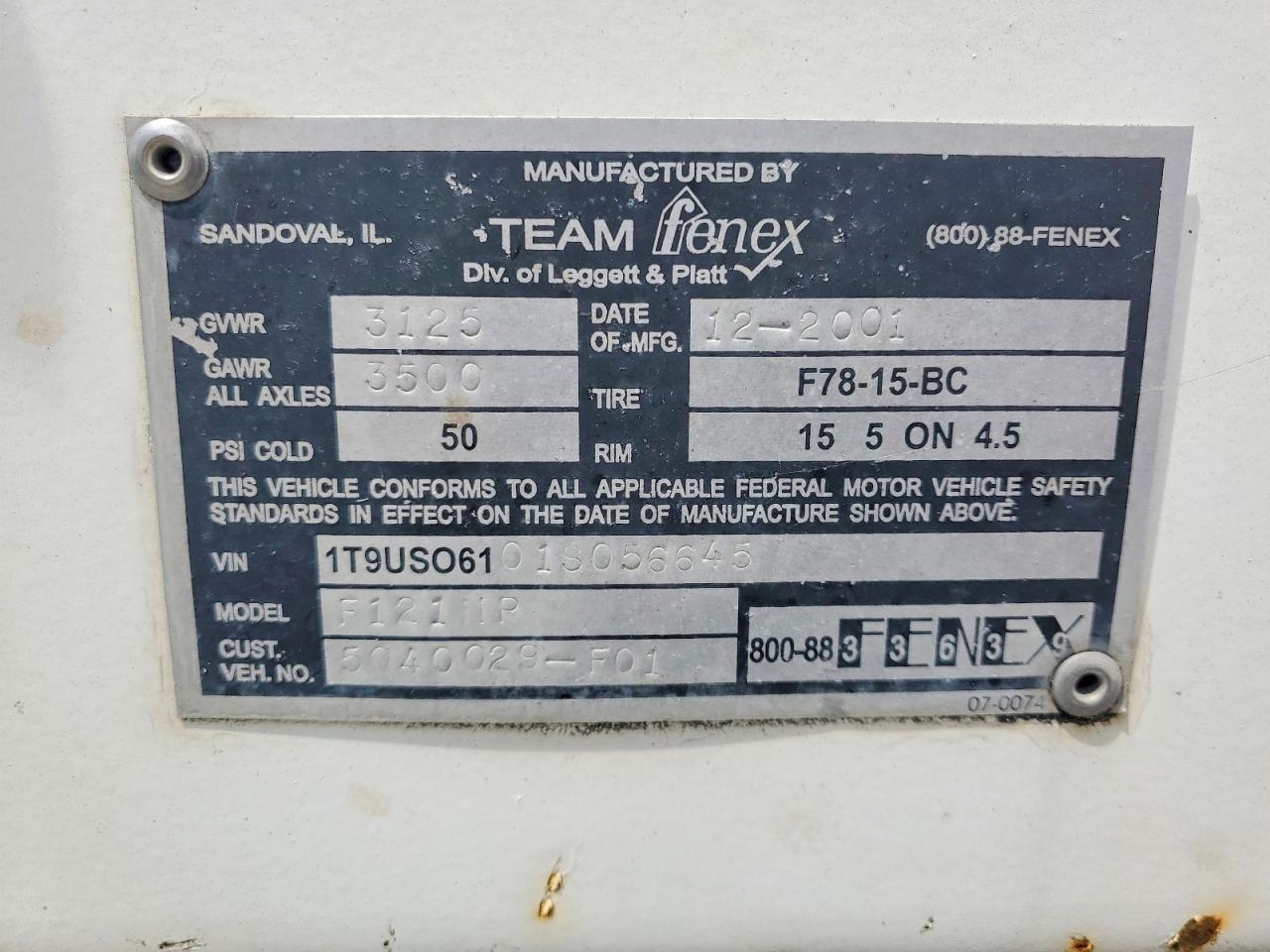 2001 Team Fenex F121 IP Manhole Support Trailer