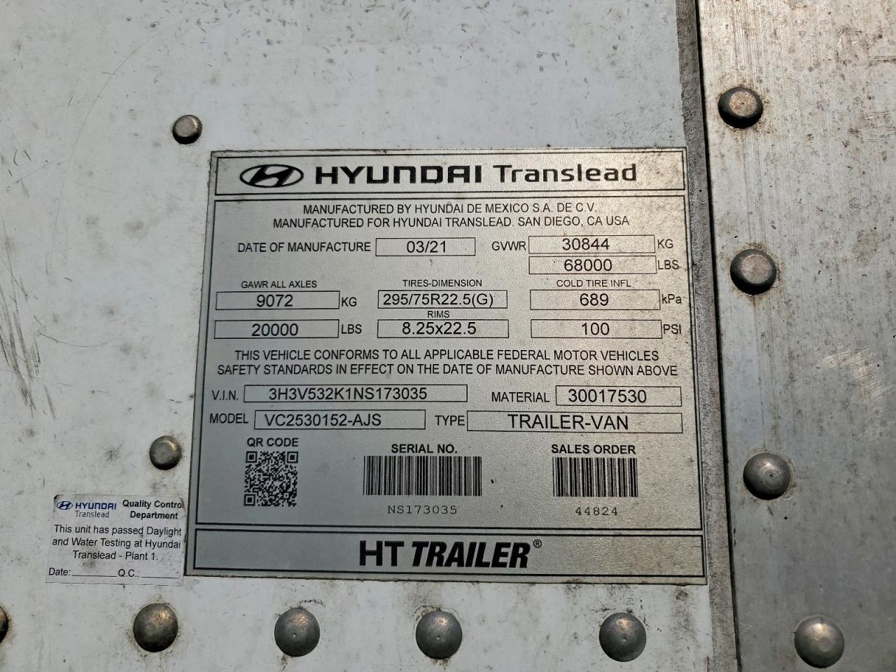 2020 Hyundai Translead Inc 2020 Hyundai Translead VC2530152-AJS DRY Van Trail