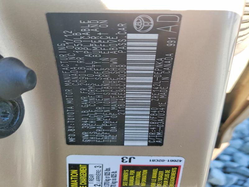 2012 Toyota Corolla le