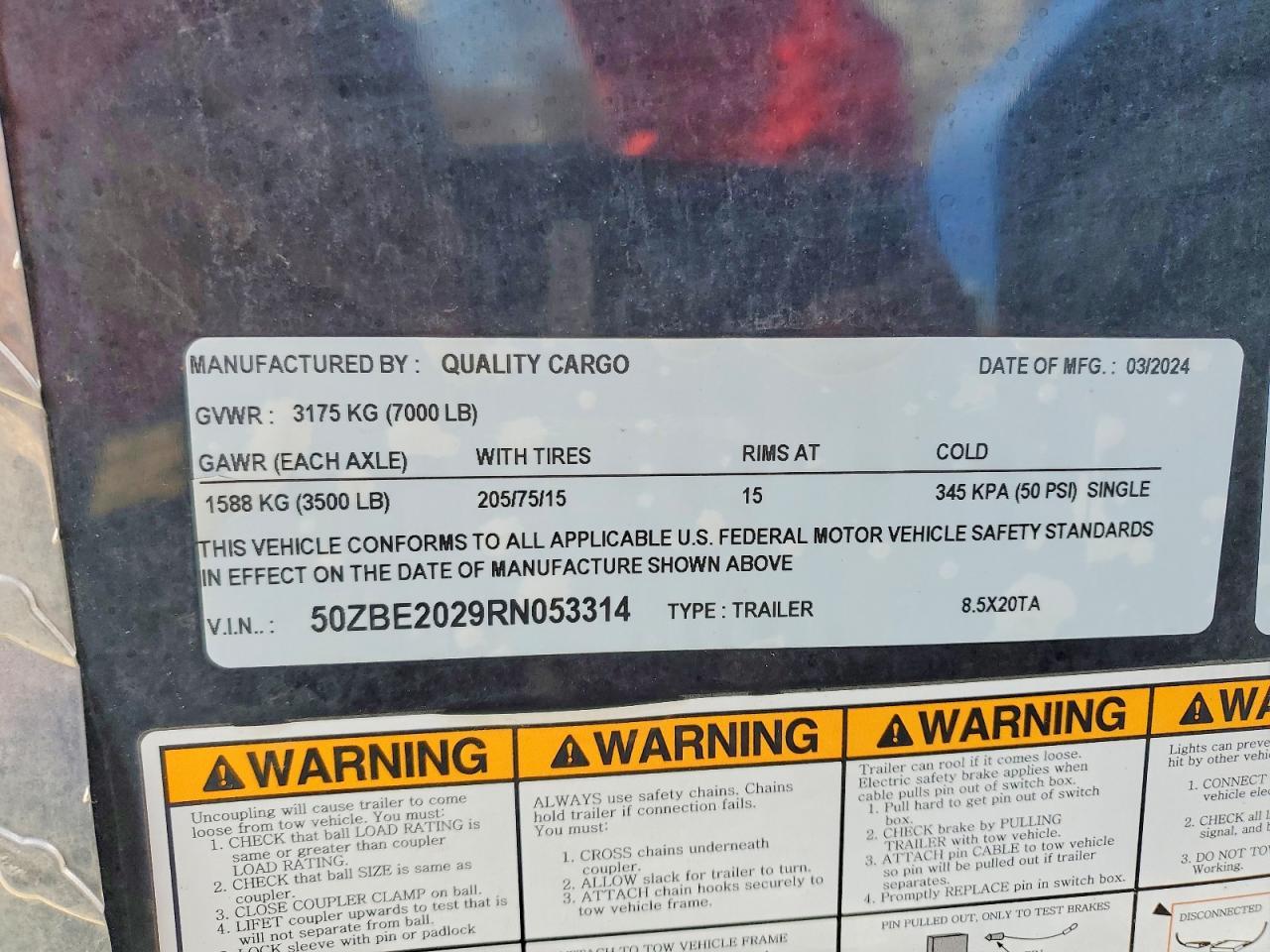 2024 Quality Cargo 8.5X20TA Enclosed Cargo Trailer