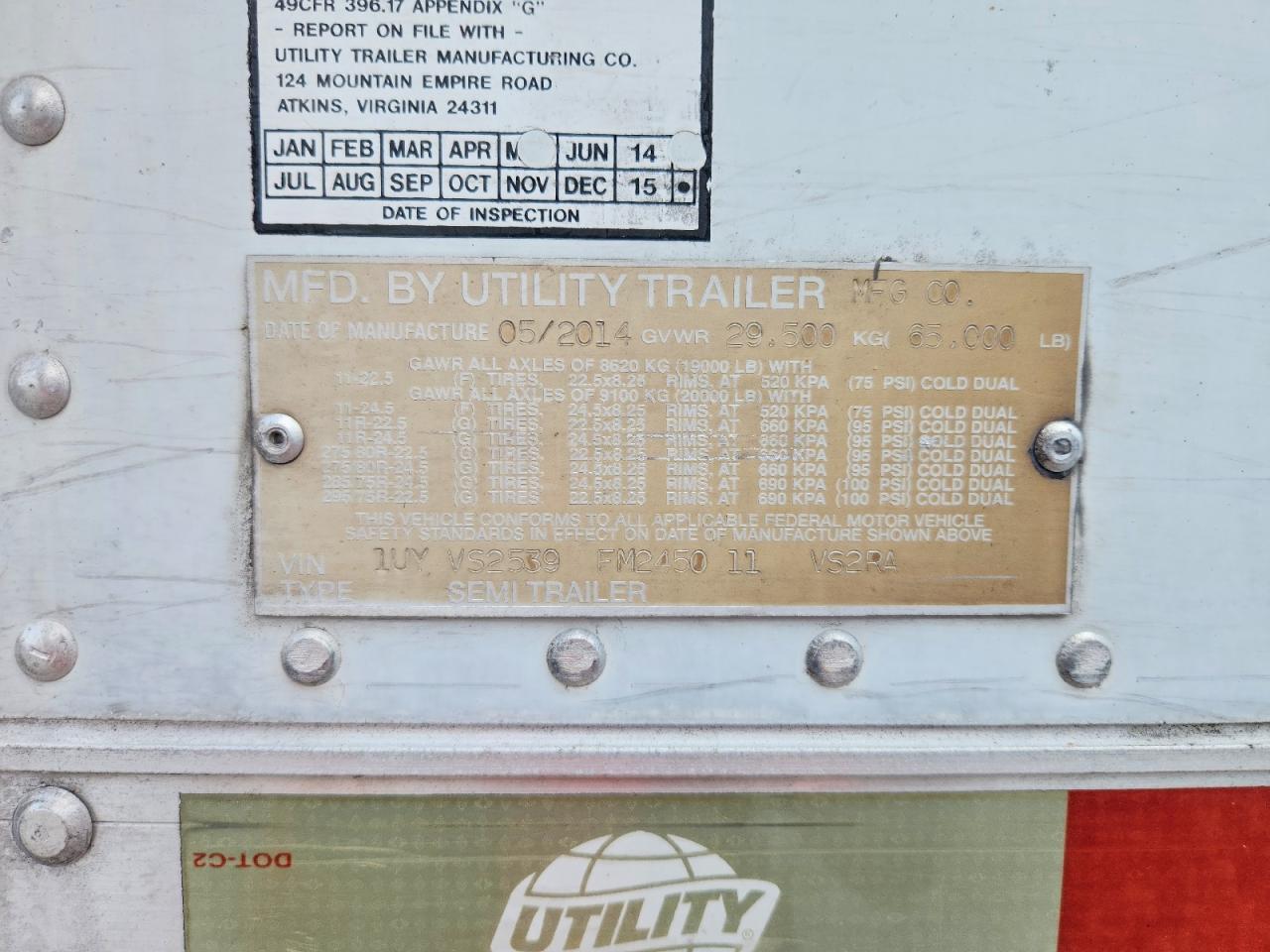 2015 Utility VS2RA Refrigerated Van Trailer