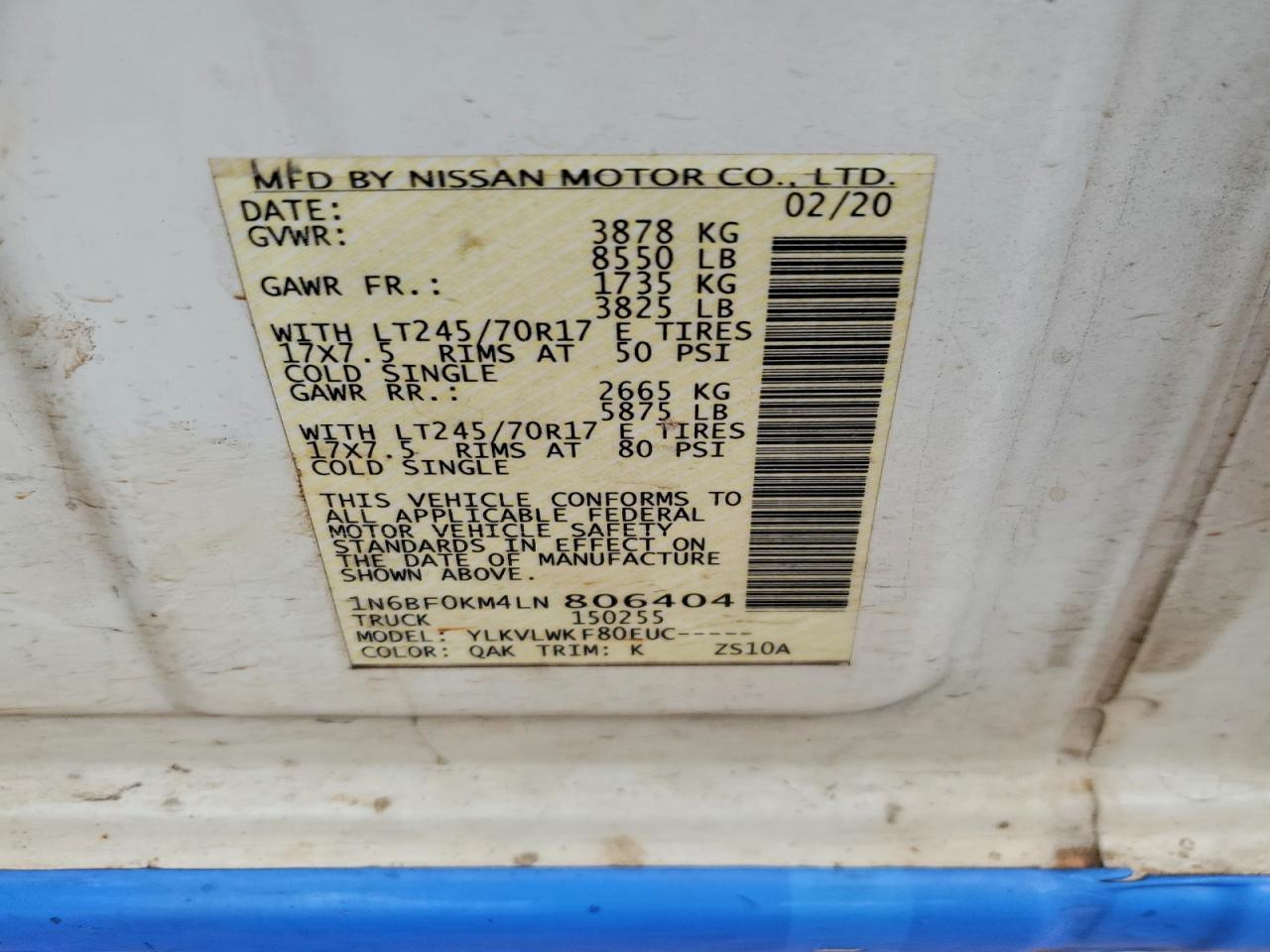 2020 Nissan NV 1500 S