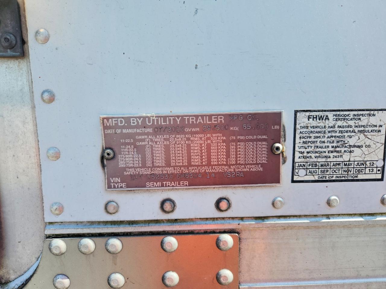 2013 Utility VS2RA Refrigerated Van Trailer