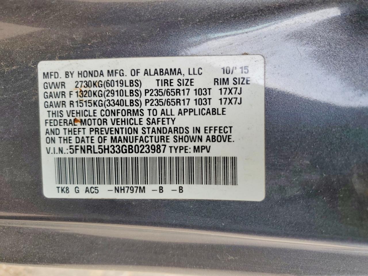 2016 Honda Odyssey se