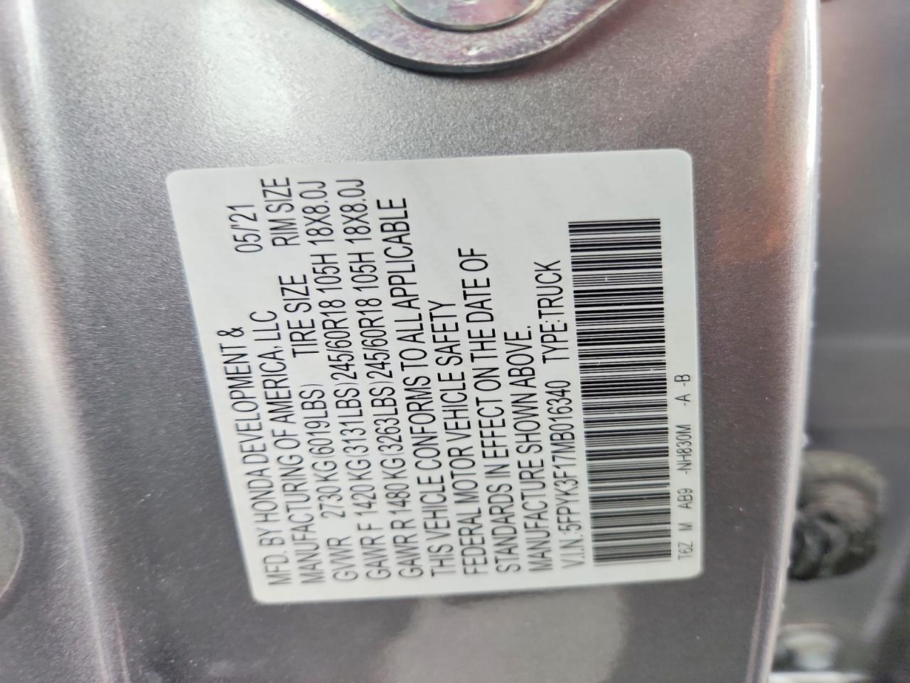 2021 Honda Ridgeline Sport