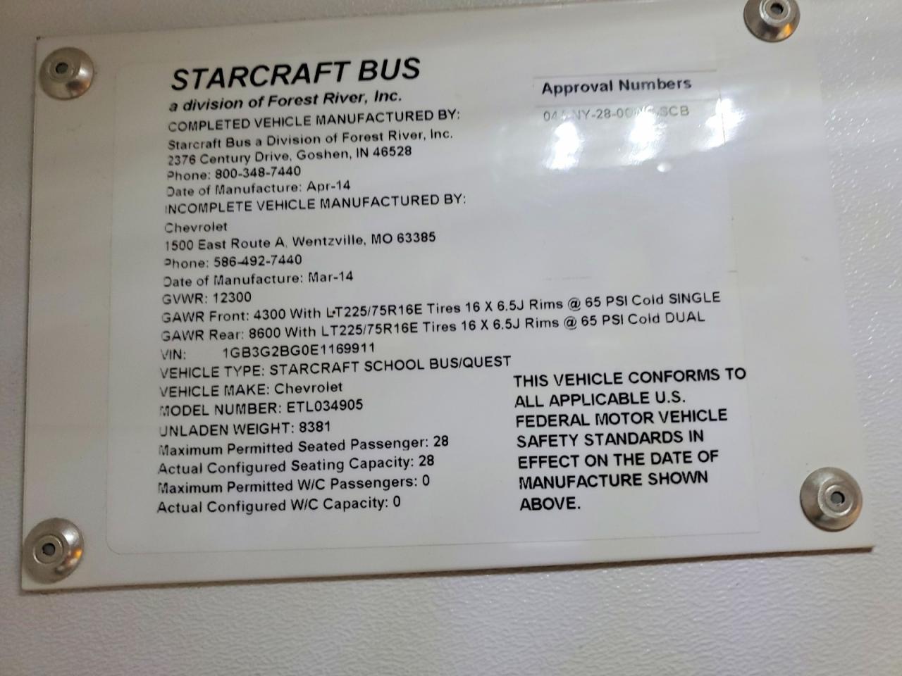 2014 Chev 2014 Starcraft Allstar G3500-School Bus