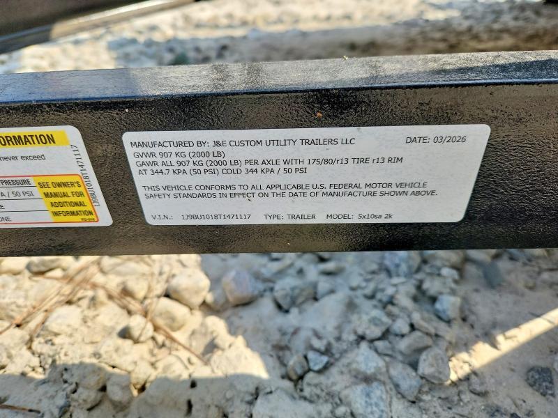 2026 J & E 2026 J&E Custom 5X10SA Utility Trailer