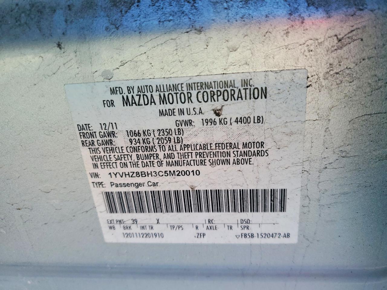 2012 Mazda 6 I