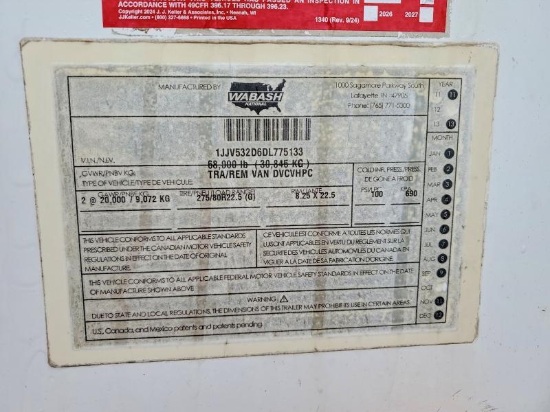 2013 Wabash SH Dvcvhpc DRY Van Trailer