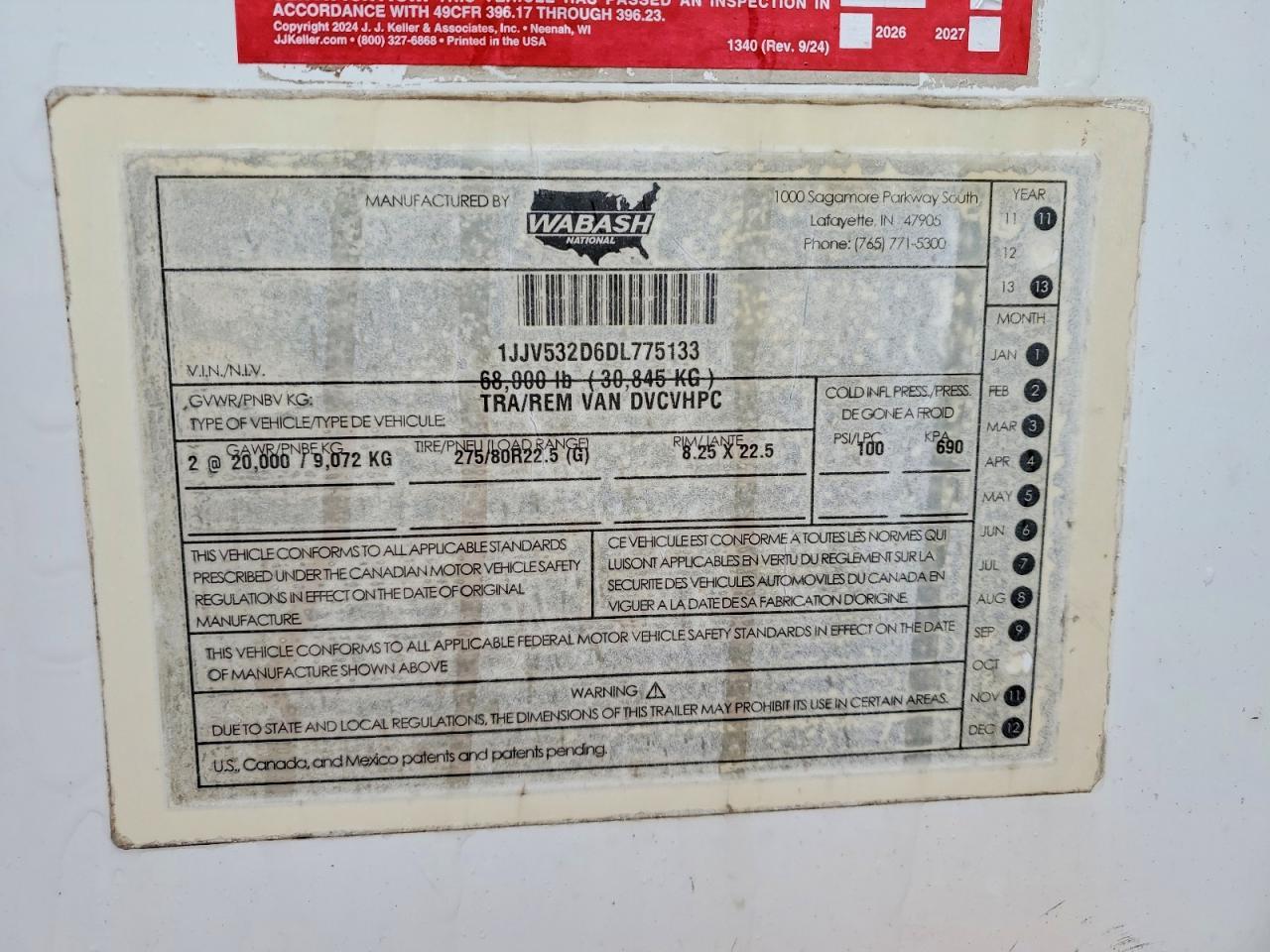 2013 Wabash SH Dvcvhpc DRY Van Trailer