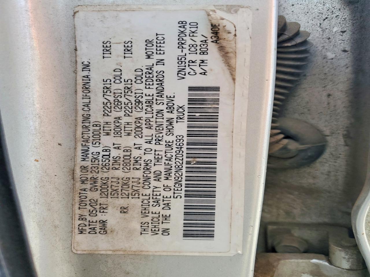 2002 Toyota Tacoma Prerunner V6