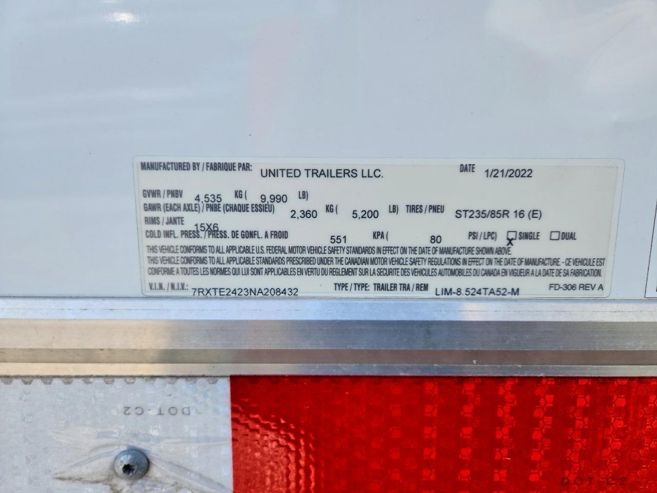 2022 United Trailer United TRA-Enclosed Cargo Trailer