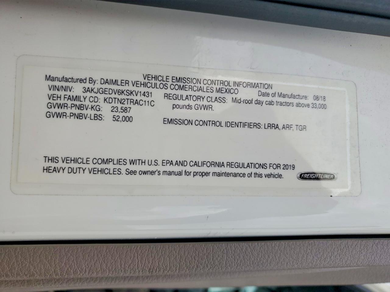 2019 Freigliner 2019 Freightliner Cascadia 125 Semi Truck