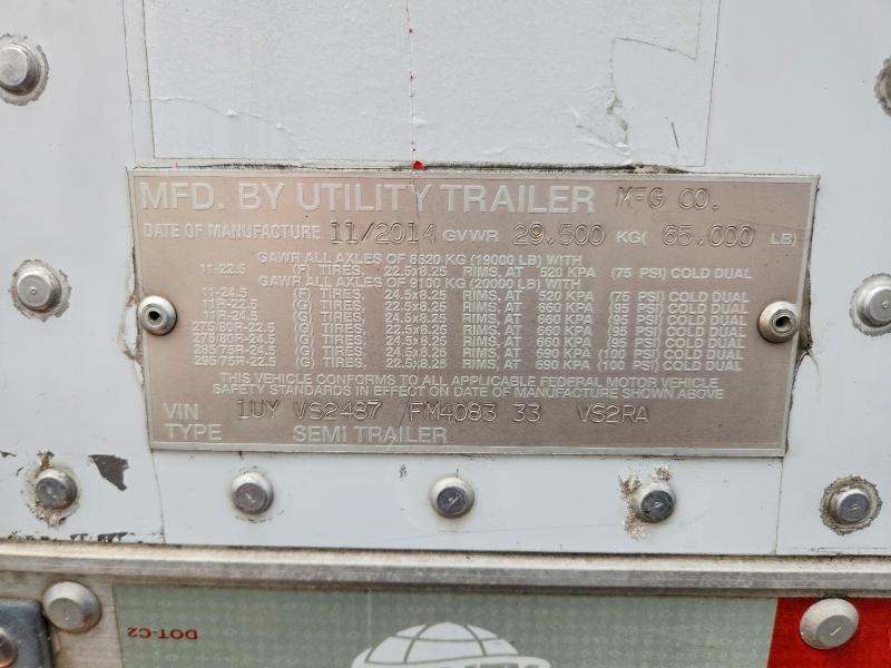 2015 Utility VS2RA Refrigerated Van Trailer
