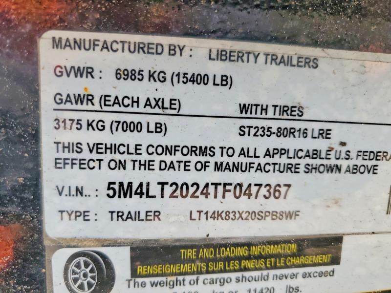 2026 Liberty LT14K83X20SPB8WF Tilt Deck Equipment Trailer