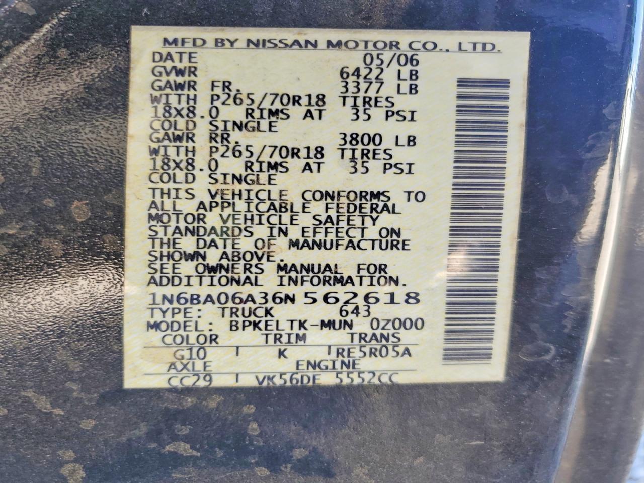 2006 Nissan Titan XE FFV
