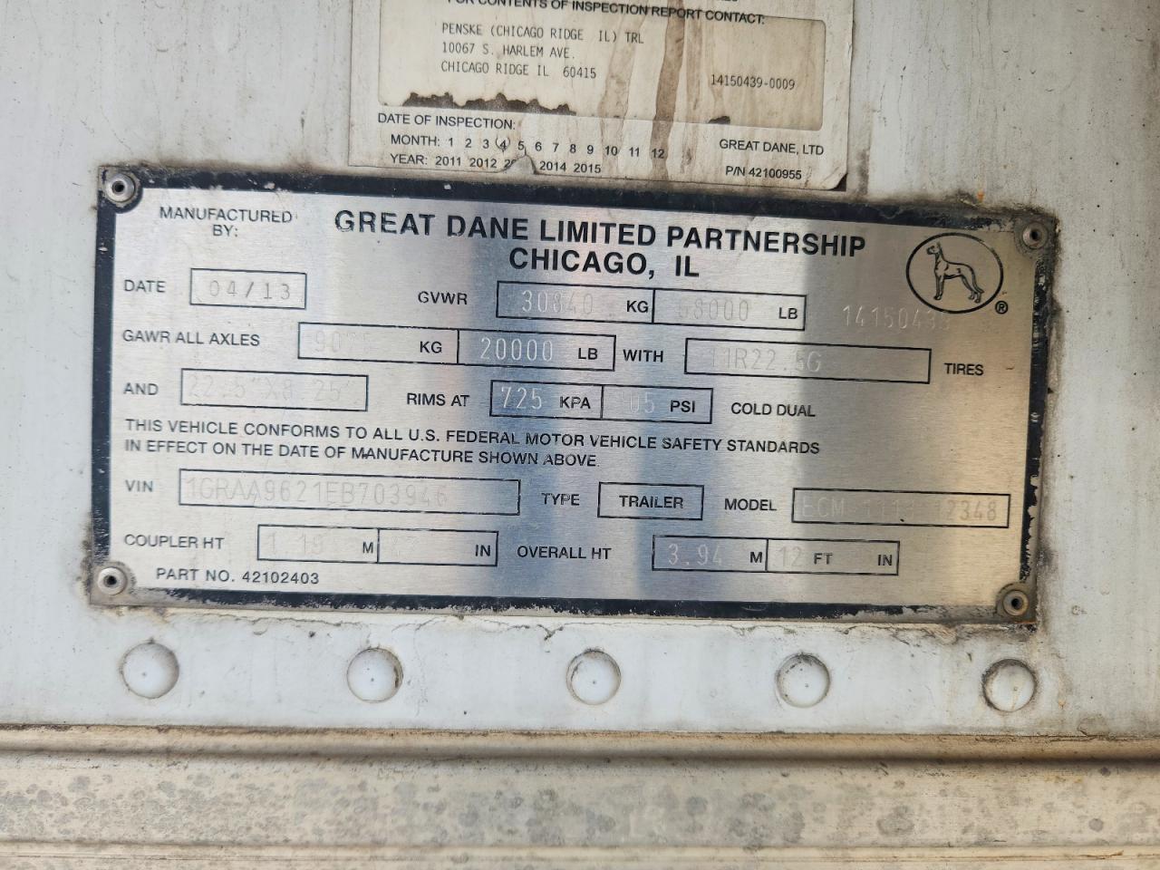 2014 Great Dane BMC-1113-12348 Refrigerated Van Trailer