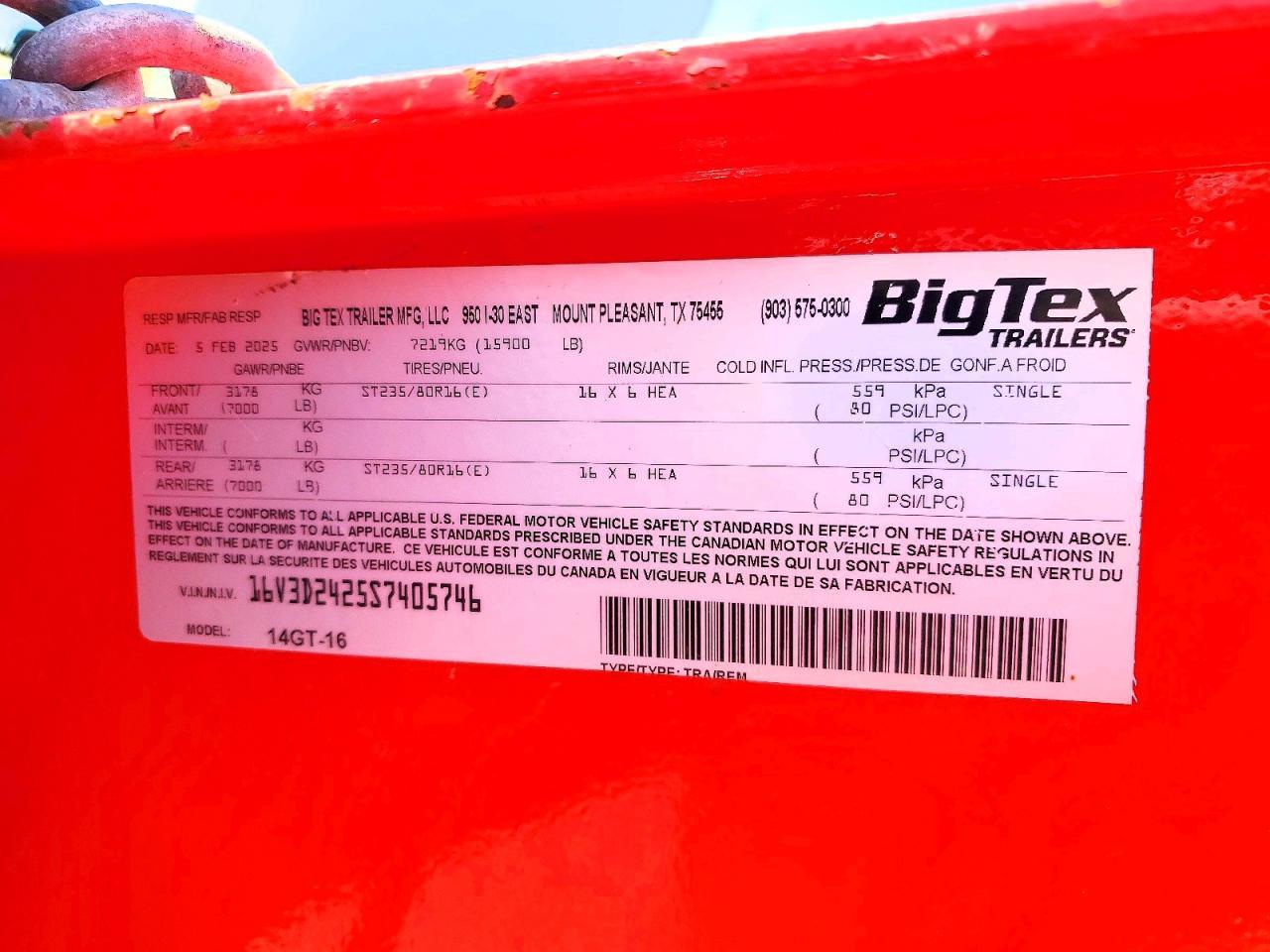 2025 Big Tex 14GT-16 Dump Trailer