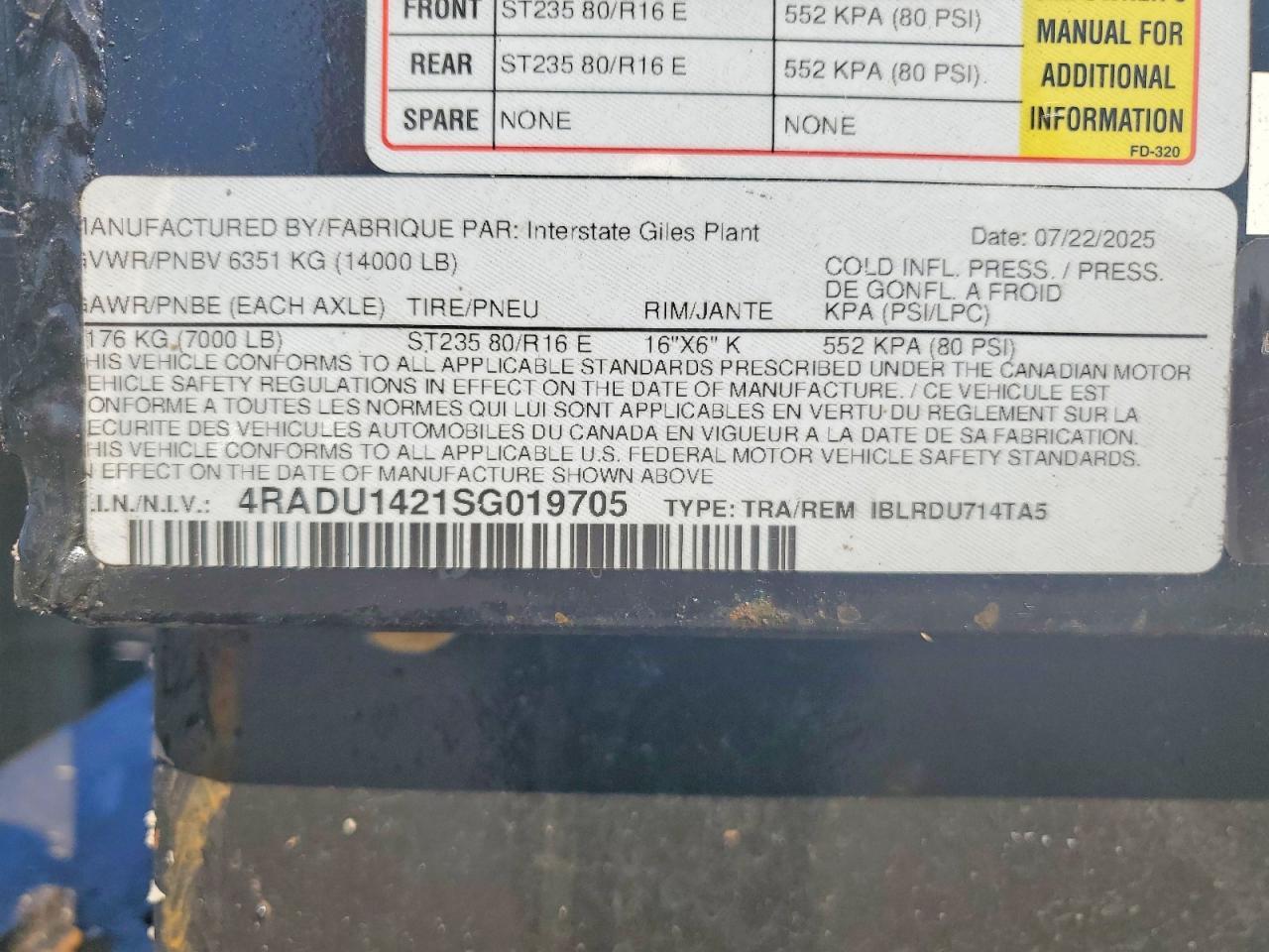 2025 Interstate IBLRDU714TA5 Dump Trailer