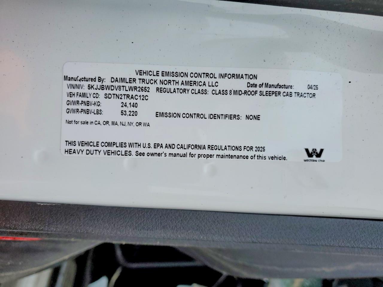 2026 Western Star 49X Chassis Semi Truck