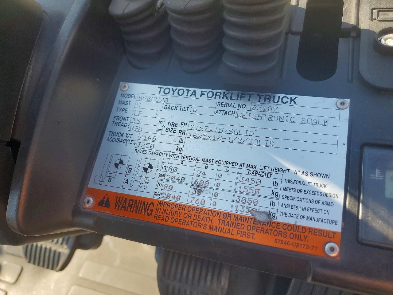 2017 Toyota 8FGCU20 Forklift