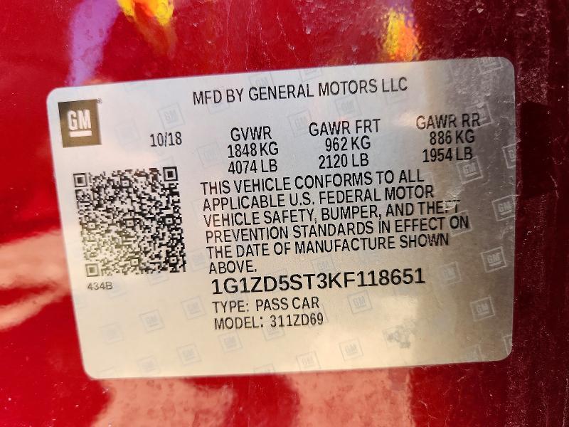 2019 Chev Malibu lt (1lt)