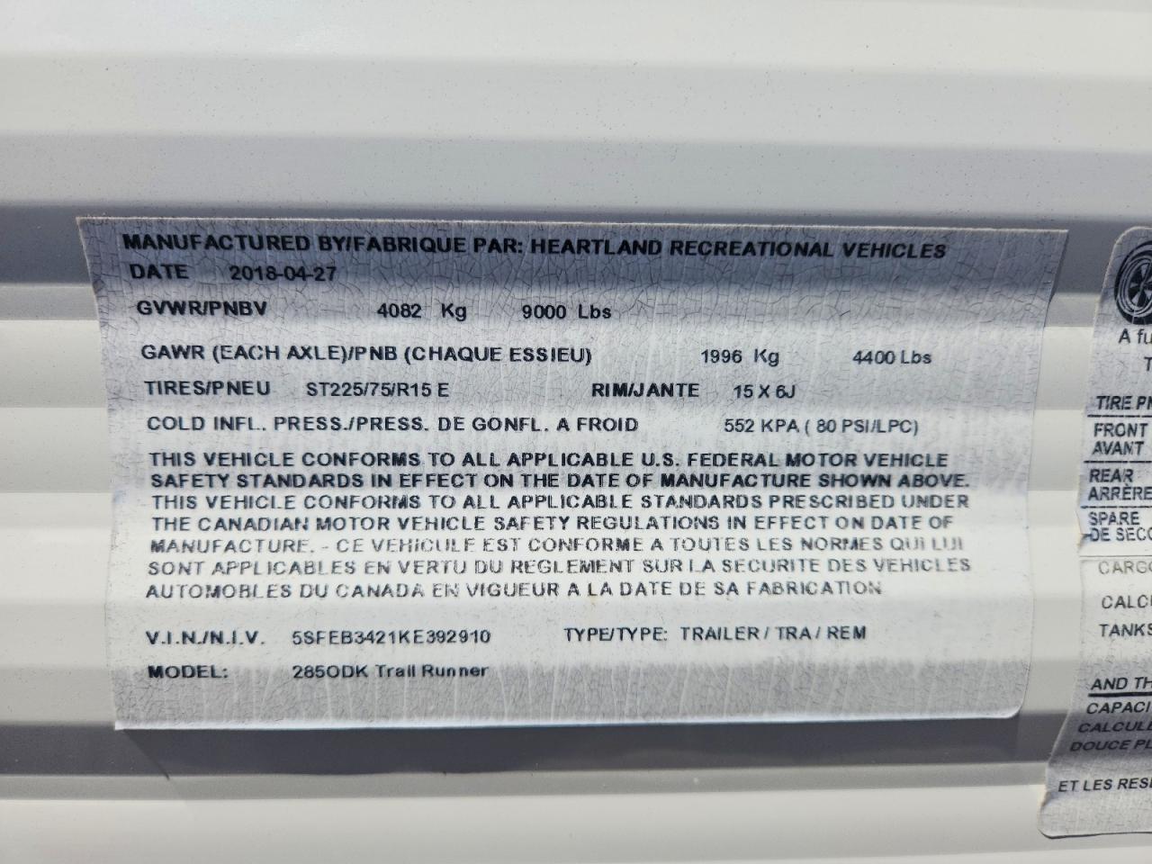 2019 Heartland Trail Runner Camper