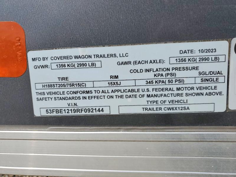 2024 Covered Wagon Cw6x12sa Enclosed Cargo Trailer