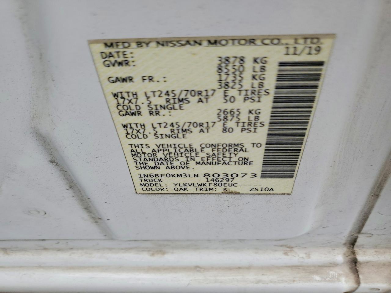 2020 Nissan NV 1500 S