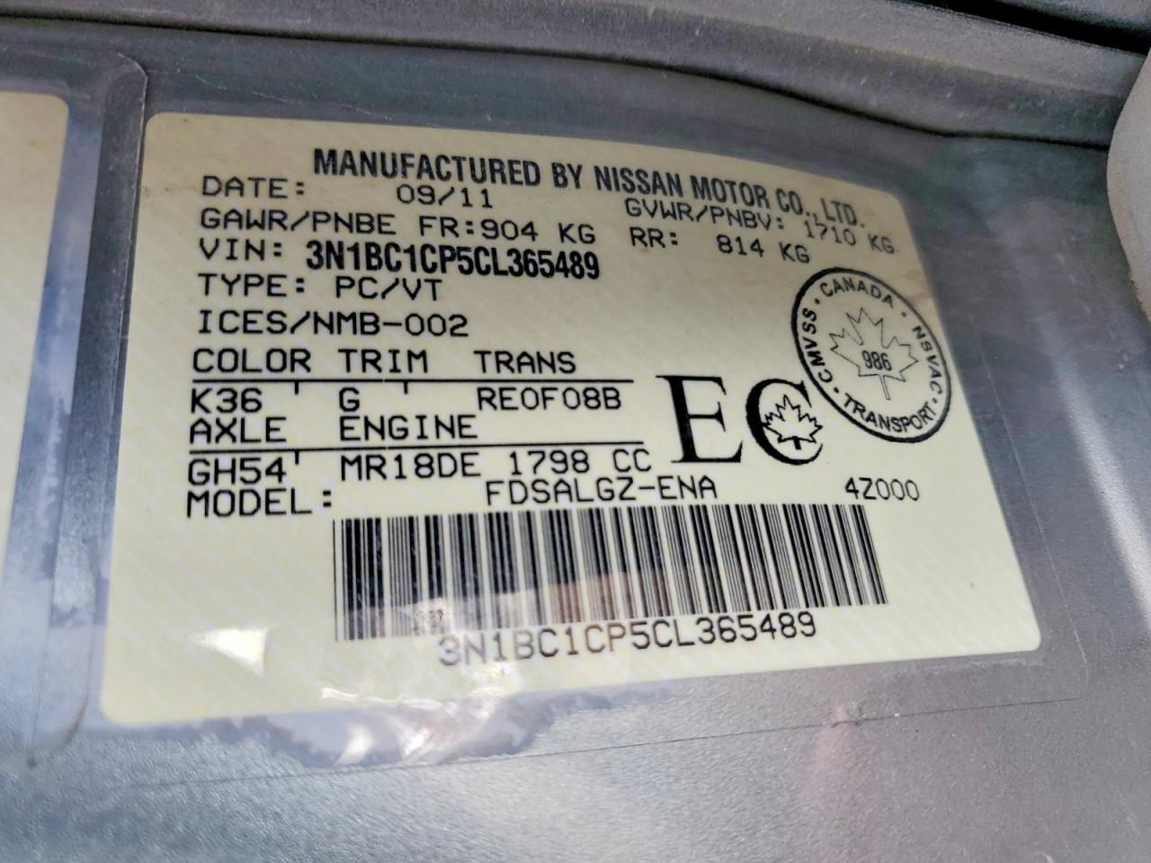 2012 Niss Versa 1.8 s