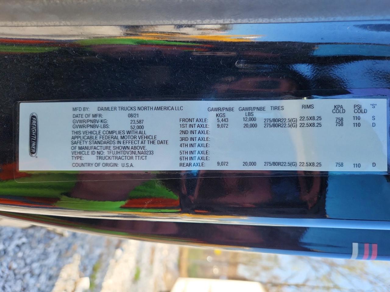 2022 Freightliner Cascadia 116 Truck Cab AND Chassis