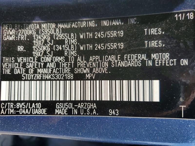 2019 Toyota Highlander Limited Platinum
